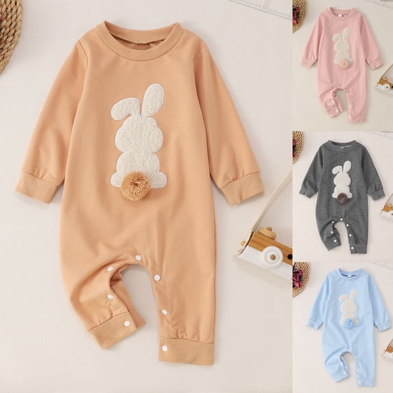 MUXiin Baby Boy Girl Easter Outfit Bunny Ear Hoodie Romper Long Sleeve Jumpsuit Spring Clothes