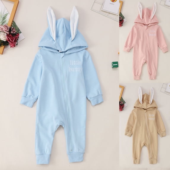 MUXiin Newborn Baby Boys Girls My 1st Easter 3D Bunny Ear Hooded Romper Rabbit Tail Jumpsuit