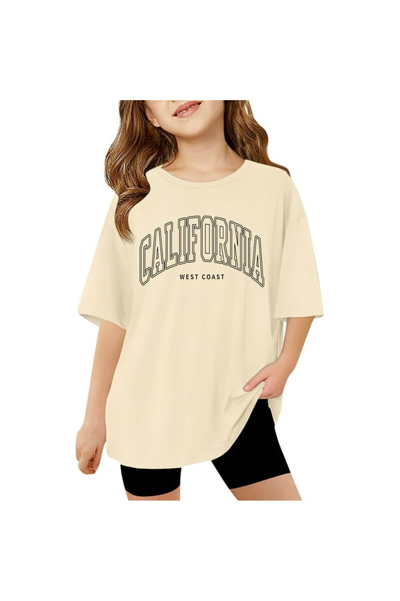 Oversized T Shirts for Girls Round Neck Preppy Shirt Short Sleeve Back To School Shirt Tie Dye Print Summer Clothes for Girls Funny T-Shirts Toddler To Big Kid
