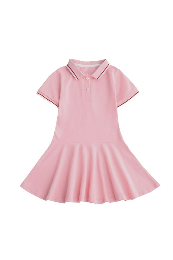Pink Girls Polo Dress Picque Short Sleeve Summer Casual School Uniform Pleated Skirt Active Tennis Dresses for 4-5 Years