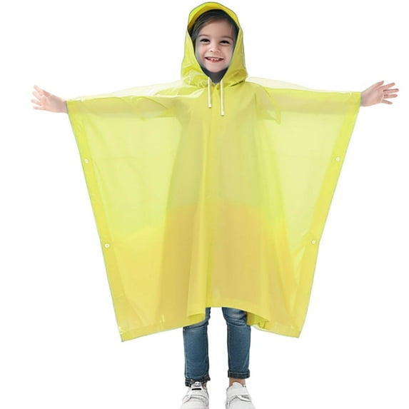 MUXiin Raincoat for Girls Long Windproof Solid Color with Hood and Sleeves Breathable Child Rain Gear Kids Raincoat for School
