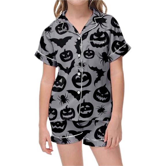 MUXiin Satin Pajamas for Girls Girls Pajama Set Short Sleeve Shorts Striped Print Casual Sleepwear Batwing Design Comfortable Kids Nightwear For Spring Summer