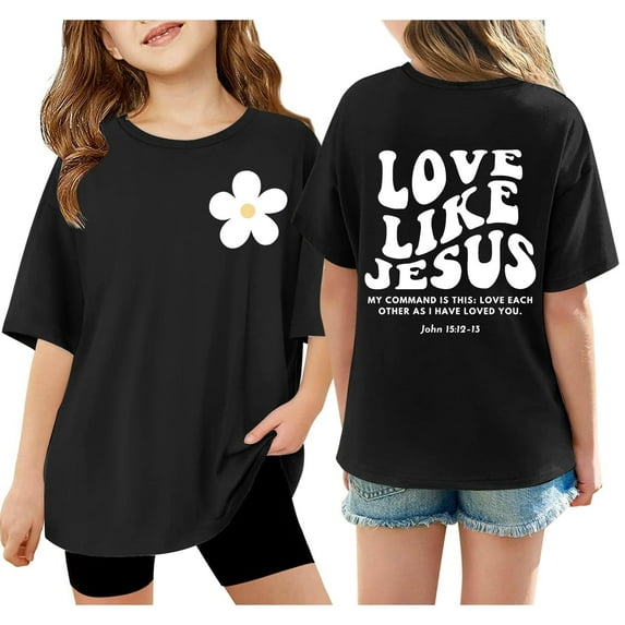 MUXiin Shirts for Girls Round Neck Short Sleeve Graphic Print Preppy Clothes Comfy Cute Baby Girl Summer Clothes