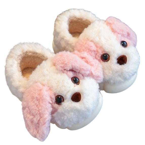 MUXiin Slippers For Kids Size 1 Winter Warm Slippers For Girls And Boys Cute Dog Design Indoor Comfortable Kids Shoes Soft Cozy Non- Children Footwear,Pink