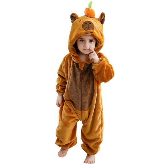 MUXiin Soft Capybara Print Boys Bodysuit Romper Cozy Toddler Pajamas Outfit Comfortable Loungewear Leisure Wear For Kids