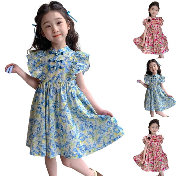 MUXiin Spring Dresses for Girls 10-12 Cute Prints Flutter Ruffled A-Line for Girls Fashion Toddler Girl Spring Dress
