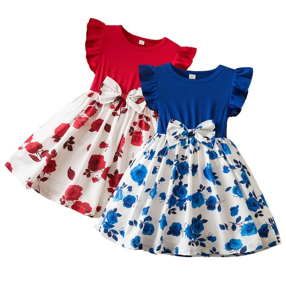 MUXiin Spring Dresses for Girls Tie Dye Flutter Ruffled A-Line Summer Dresses Loose Cozy Flower Girl Dresses for Girls