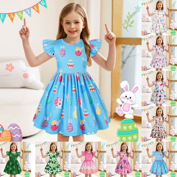 MUXiin Summer Dresses for Girls 7-8 Cute Prints Flutter Ruffled A-Line Summer Dresses Fashion Flower Summer Dresses for Girl