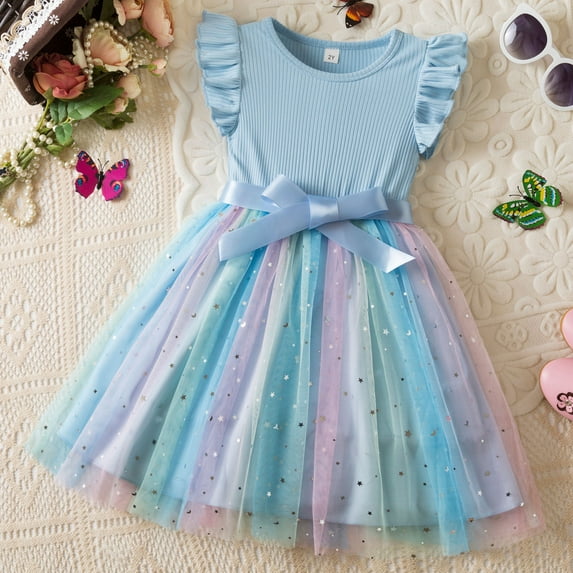 MUXiin Summer Dresses for Girls 7-8 Floral Flutter Ruffled A-Line Midi Dress Comfortable Flower Girl Dresses for Girls