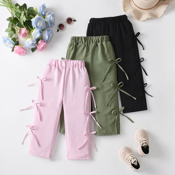 MUXiin Sweatpants for Teen Girls Bow Baggy Y2k Parachute Track Pants Elastic Waist Kids Youth Joggers Pants Open Bottom Comfortable Casual Pants with Pockets Preppy Kids Clothes Size