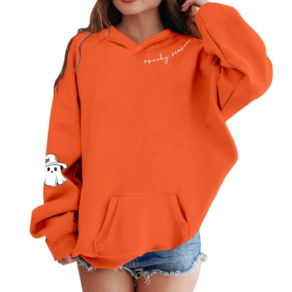 MUXiin Sweatshirts For Girls 4T,Girls Sweatshirt Fall Halloween Lantern Long Sleeve Pullover Spooky Season Sweatshirt Fall Clothes,3-4 Years,Orange