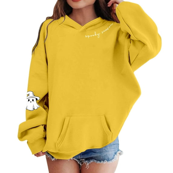 MUXiin Sweatshirts For Girls,Girls Sweatshirt Fall Halloween Lantern Long Sleeve Pullover Spooky Season Sweatshirt Fall Clothes,7-8 Years,Yellow