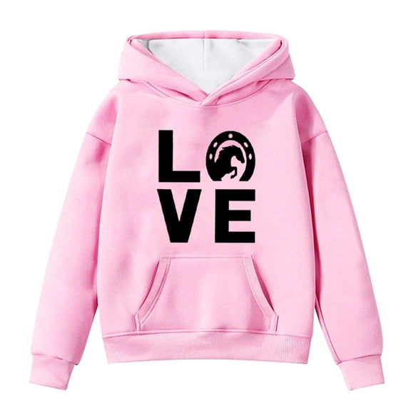 MUXiin Sweatshirts For Girls,Girls Horse Print Hoodie Long Sleeve Pullover Soft Sweatshirt Cute Animal Design Comfortable Casual Outerwear Back To School Tops