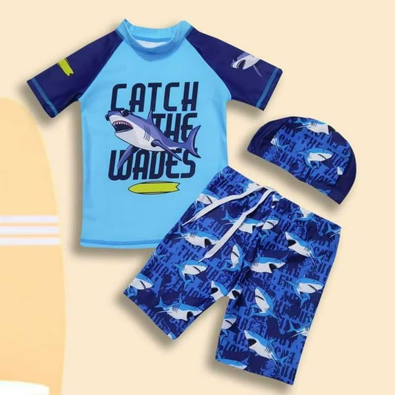 MUXiin Swimming Clothes for Boys Rash Guard Short Sleeve Bathing Suit Kids Swimsuit Youth Swimwear 3d Funny Print Quick Dry Breathable Beach Holiday Bathing Suits for 7-10 Years