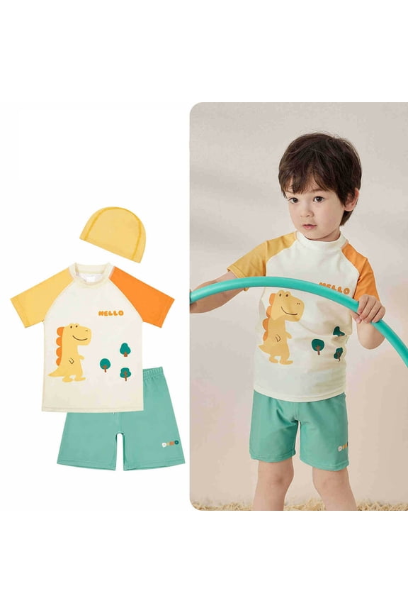 Swimsuit Boys Rash Guard Short Sleeve Sunscreen Beach Pants Boy Swim Trunks Cartoon Printed Quick Dry Breathable Swimsuits for Toddler Boys for 6-7 Years