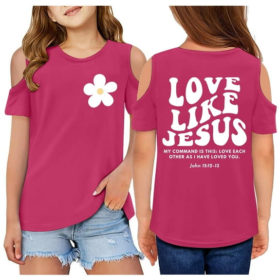 MUXiin T Shirts for Teen Girls Crew Neck Summer Tops Short Sleeve Back To School Shirt Love Like Jesus Print Clothes for Children Comfortable Children's Shirts