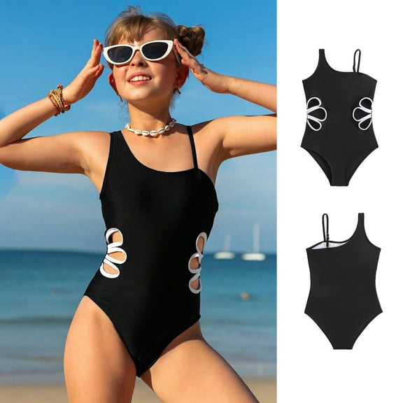 MUXiin Teen Girl Swimsuit One Piece Halter Ruffled Details Girls Swimsuit Tankini Quick Dry Stylish Design Pool Party Swimsuit Cute Swimwear for Girls At the Pool