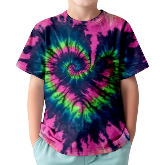 MUXiin Tie Dye Shirt Kids Neon Shirts for Boys Girls Crewneck Short Sleeve Tee 6-16 Years