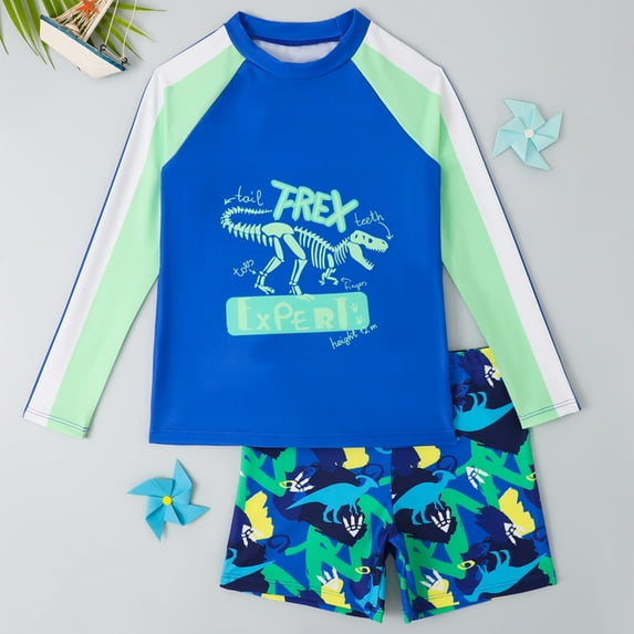 MUXiin Toddler Baby Boys Rash Guard Set for Kids Boys Swim Set with Swim Trunks Long Sleeve Bathing Suits for 9-10 Years
