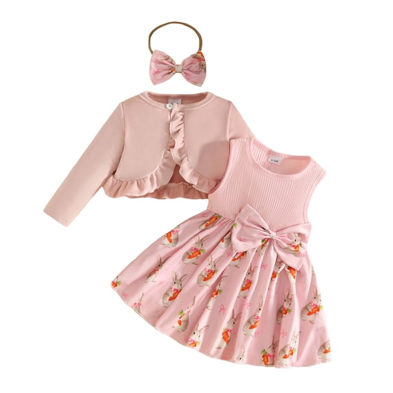 MUXiin Toddler Baby Girl Easter Outfits Ruffle Long Sleeve Bunny Print One-Piece Dress Rabbit Skirt