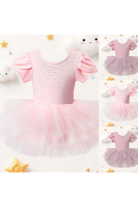 Toddler Ballet Leotard with Snap Glitter Ballerina Outfit Criss-Cross Pink Tutu Dress for Girls 1-7 Years
