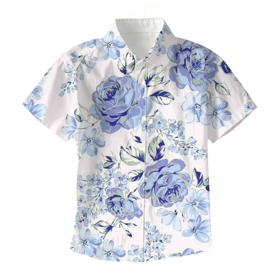 MUXiin Toddler Boy Shirts Collar Button Tropical Print Hawaiian Shirts for Boys Short Sleeve Streetwear Fashion Shirt Toddler To Big Kid
