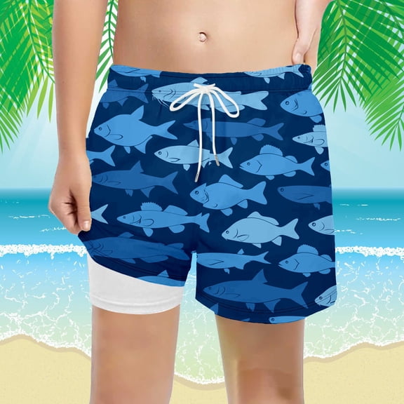 MUXiin Toddler Boy Swim Trunks Cartoon Print Stretchy Quick Dry Breathable Swimming Short Liner Compression Comfy Upf 50 Bathing Suits for Kids Swimwear