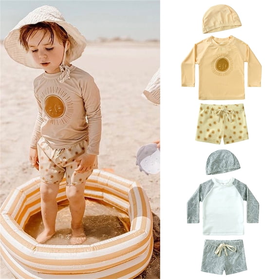 MUXiin Toddler Boy Swimsuit Rash Guard Short Sleeve Beach Bathing Suit Toddler Swimsuit Boy Cartoon Dinosaur Quick Dry Breathable Swimsuits for Toddler Boys for 6-12 Months