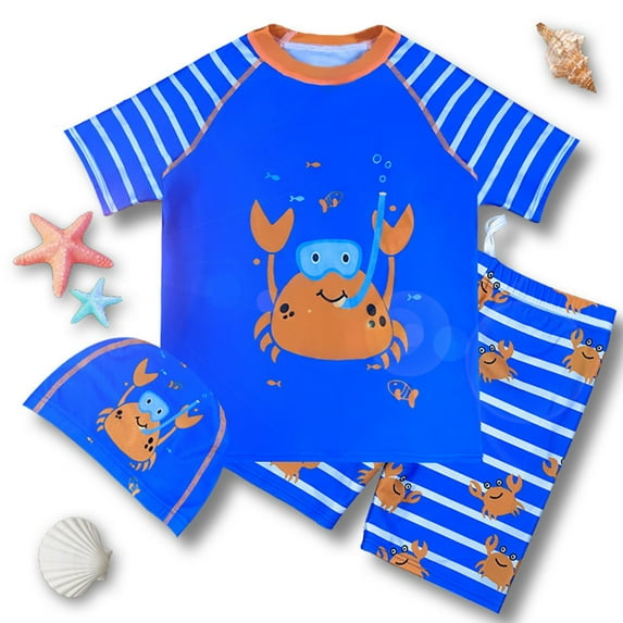 MUXiin Toddler Boy Swimwear Rash Guard Short Sleeve Beach Shorts Swim Trunk for Boys Cartoon Dinosaur Quick Dry Breathable 1 Piece Zipper Bathing Suit for 4-5 Years