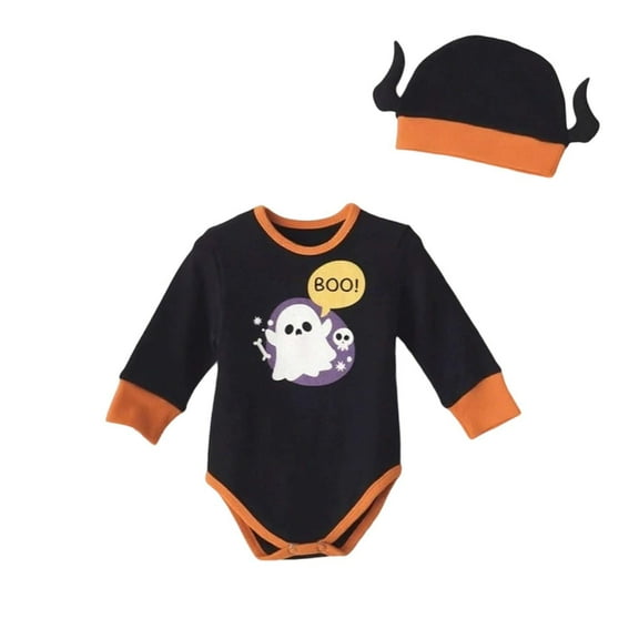 MUXiin Toddler Boys Halloween Short Sleeve Bodysuit Outfit With Adorable Cartoon Print For Casual Playwear