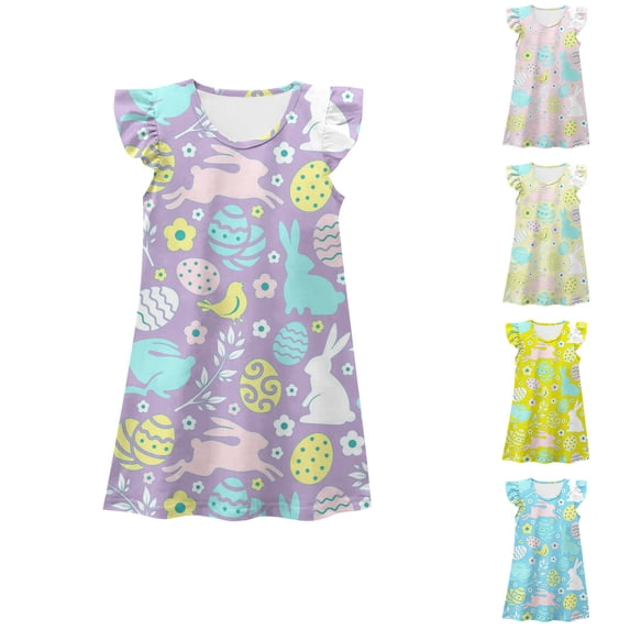 MUXiin Toddler Easter Dress Colorful Flutter Ruffled A-Line Tshirt Dress Oversized Comfy Toddler Girl Spring Dress