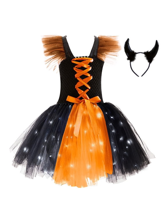 Toddler Girl Halloween 7-8 Years,Toddler Girls Halloween LED Tutu Party Dress with Mesh Sleeveless Design