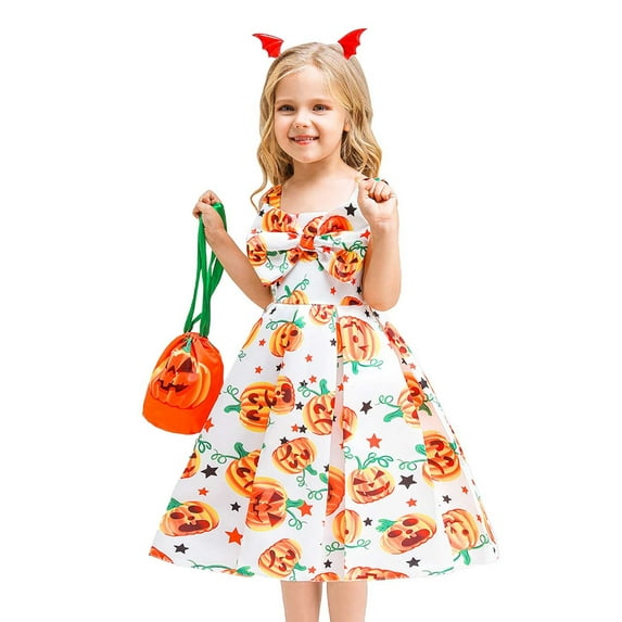 MUXiin ,MUXiin Toddler Girl Halloween Costumes 3-4 Years,Girls Sleeveless Halloween Print Party Dress Pageant Gown for,(3-4 Years,Z22-White)