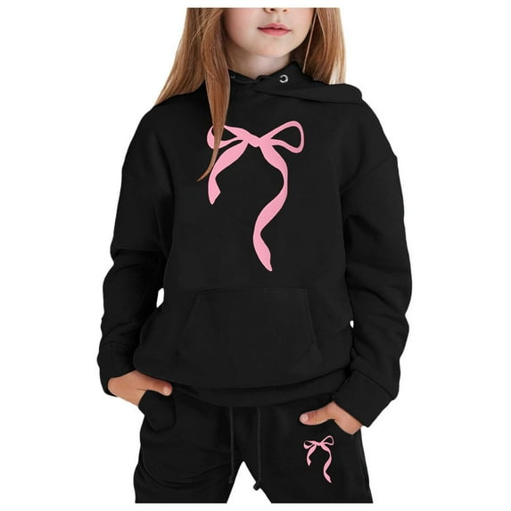 MUXiin Toddler Girl Outfits Crewneck Strawberry Print Fleece Pullover Tops and Jogger Pants Trendy Fall Toddler To Little Kid Sizes,8-9 Years,Black