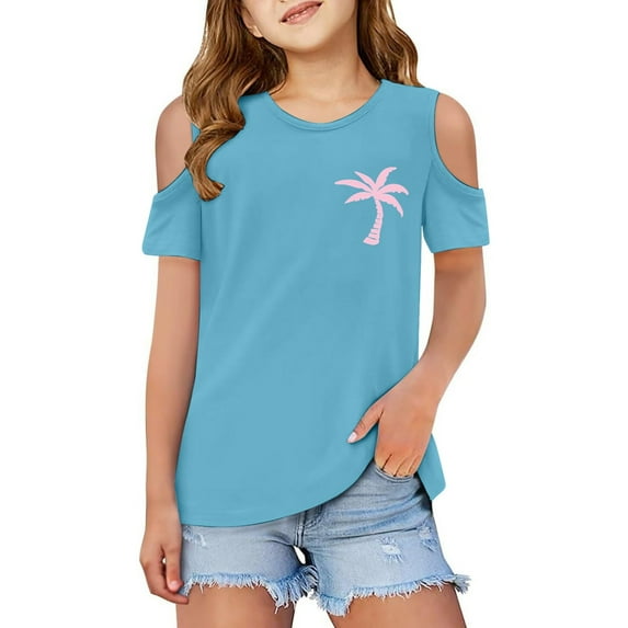 MUXiin Toddler Girl Shirts 5t Crew Neck Letter Print Girls' Tees Short Sleeve Soft Back To School Shirt T-Shirts Toddler To Big Kid