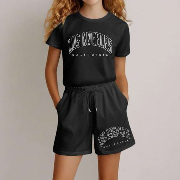 MUXiin Toddler Girl Summer Outfits 5t Print T Shirt Top and Shorts Pants Set Round Neck Soft Shorts 2pcs Clothing Set Back To School Clothes for 13-14 Years