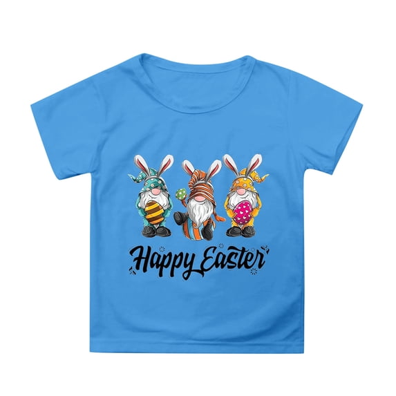MUXiin Toddler Girls Easter Shirt Rabbit Print Short Sleeve T-Shirt Comfy Easter's Day Tee Shirt Children's Shirts Easter Gifts for Kids(Sky Blue,4-5 Years)