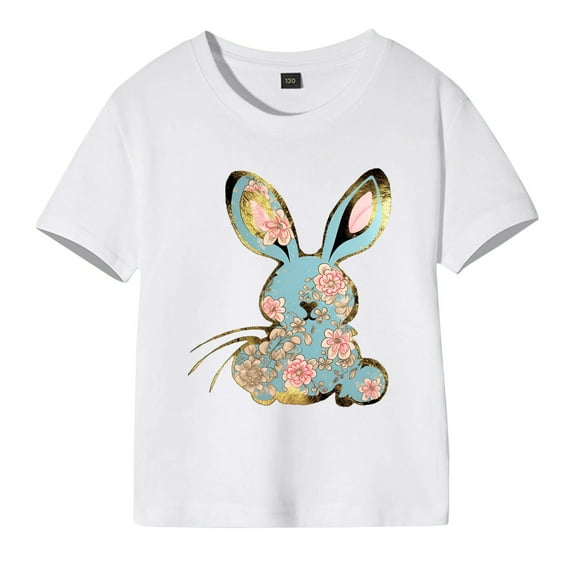 MUXiin Toddler Girls Easter Shirt Rabbit Tops Egg Short Sleeve T Shirt Loose Easter's Day Preppy Tops Tee for Toddler & Kids Easter Gifts for Kids(Blue,5-6 Years)