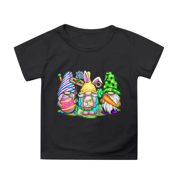 MUXiin Toddler Girls Easter Shirts Bunny Eggs Short Sleeve T-Shirt Cute Easter's Day Preppy Tops Summer Clothes for Girls Easter Gifts for Boys(Black,6-7 Years)