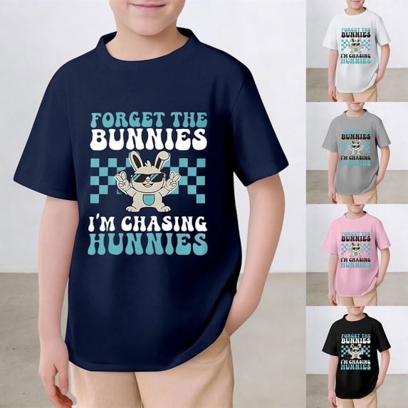 MUXiin Toddler Girls Easter Shirts Rabbit Tops Egg Short Sleeve T Shirt Top Comfortable Easter Day Vacation Tops T-Shirts To Big Kid (Navy,12-13 Years)