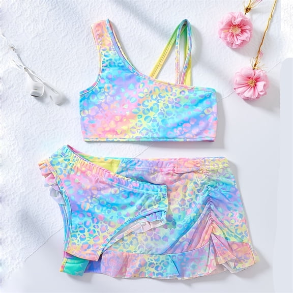 MUXiin Toddler Swimsuit Girl Three-Piece Ruffled Details Girls Swimsuit Tankini Quick Dry Durability Summer Swimwear Cute Swimsuit for Young Girls