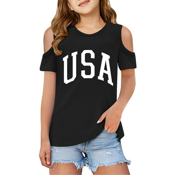 MUXiin Toddler T Shirts 3t Girl Crew Neck Cartoon Print Short Sleeve T-Shirts Soft Vacation Tops School Clothes for Girls