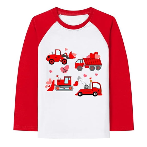MUXiin Valentine Shirts for Boys Children's Casual Solid Color Round Neck Long Sleeved Top T Shirt Valentines Gifts for Kids