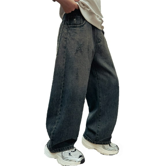 MUXiin White Ripped Jeans for Men Irregular Sutures Y2k Loose Denim Pants Plain Stretchy Soft Classic Trousers Streetwear with Pockets