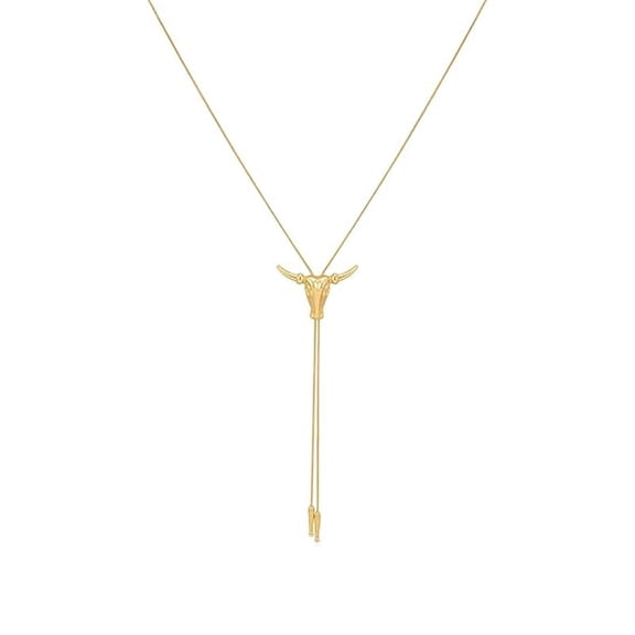 MUYAN Gold Western Cowboy Bull Head Bolo Tie Necklace for Women Adjustable Brass Jewelry