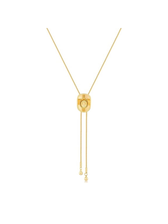 Gold Western Cowboy Hat Bolo Tie Necklace for Women Adjustable Brass Jewelry