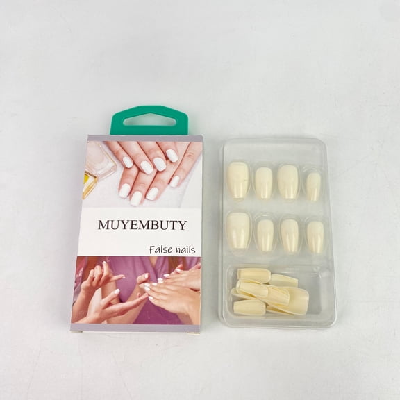 MUYEMBUTY False nails | Opaque White Short Almond Nails, Reusable