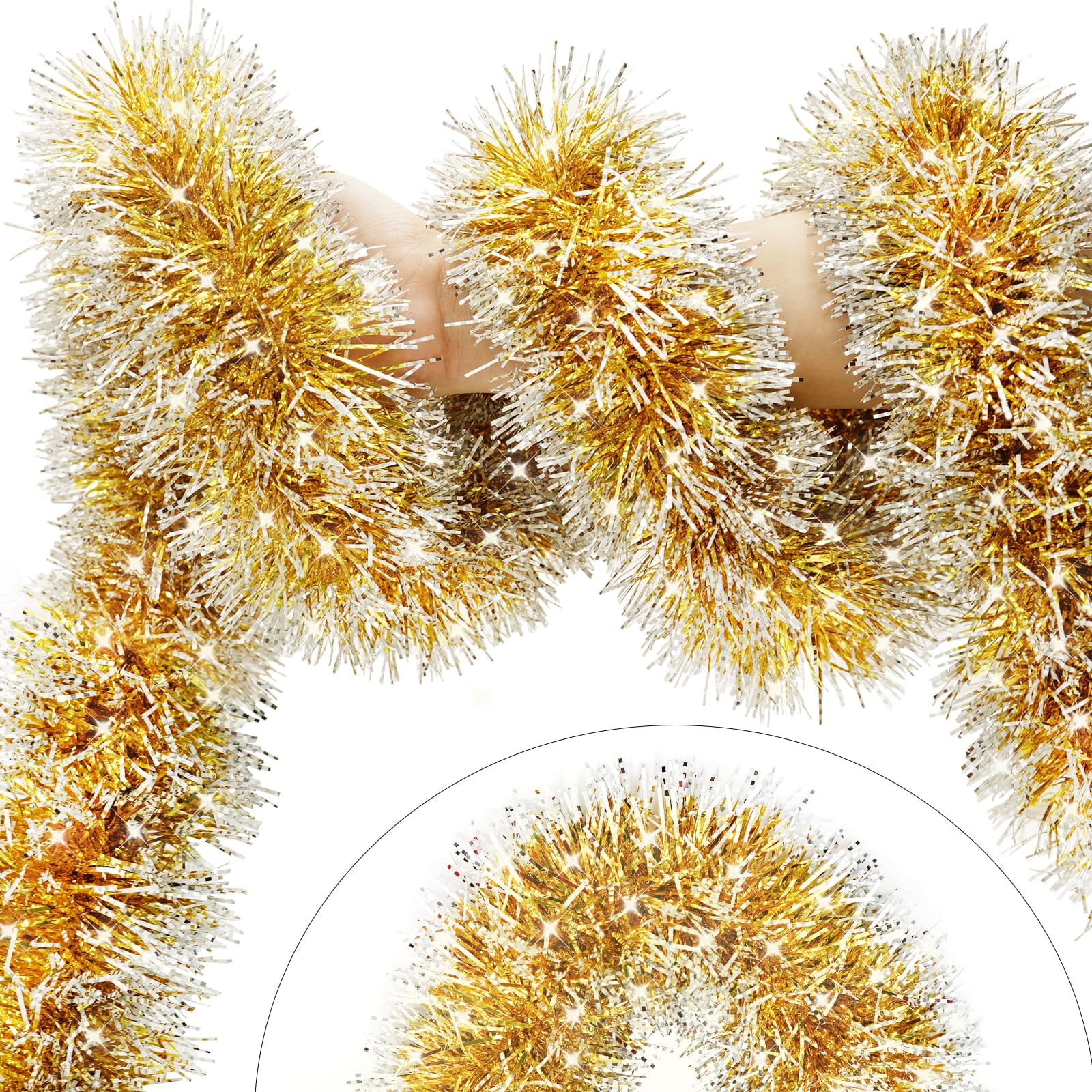 33 Ft Gold and White Metallic Christmas Tinsel Garland
