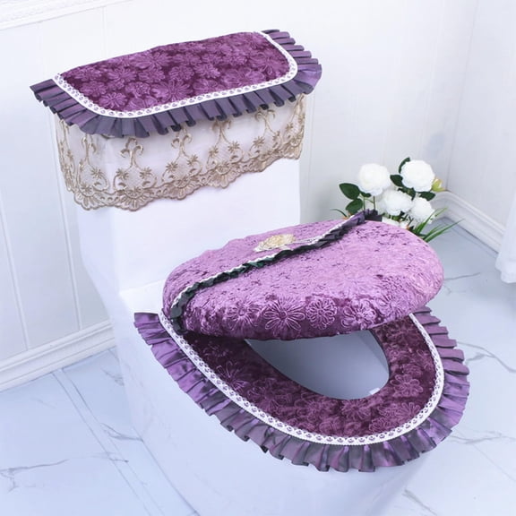 MUYIER 3PCS Toilet Seat Cover Set Grey Toilet Seat Lid Tank Cover for Bathroom