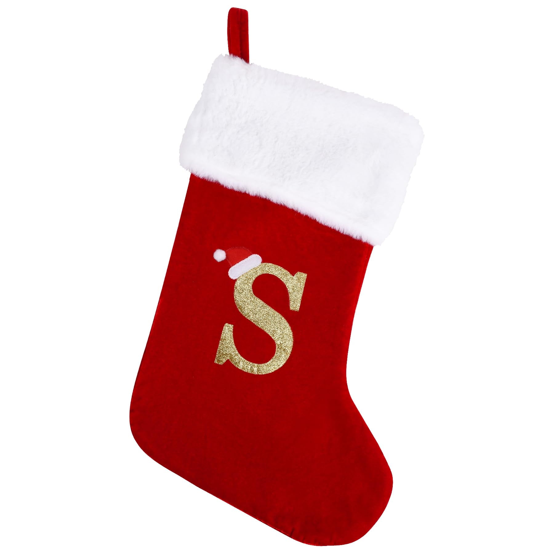 20-Inch Red Velvet Christmas Stocking with White Plush Cuff